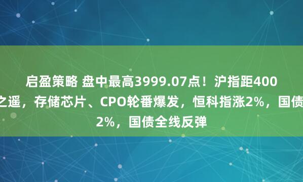 启盈策略 盘中最高3999.07点！沪指距4000点一步之遥，存储芯片、CPO轮番爆发，恒科指涨2%，国债全线反弹